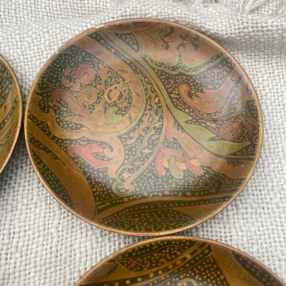 Set of 4 Oriental Accents Paisley Floral Decorative Asian Charger Plates Brown - Picture 6 of 7
